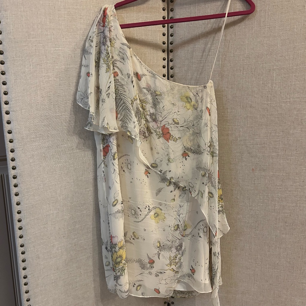 Haute Hippie One-Shoulder Silk Mini Dress Poppy Fields